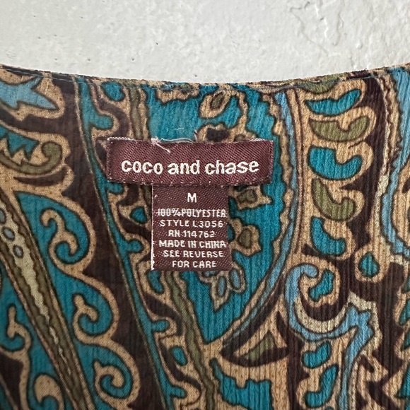 COCO AND CHASE Turquoise Boho Paisley Design 3/4 sleeve Size M - Picture 8 of 11